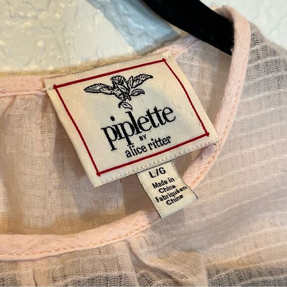 Urban Outfitters Piplette by Alice Ritter Embroidered Sheer Pink Top size Large - Picture 6 of 8